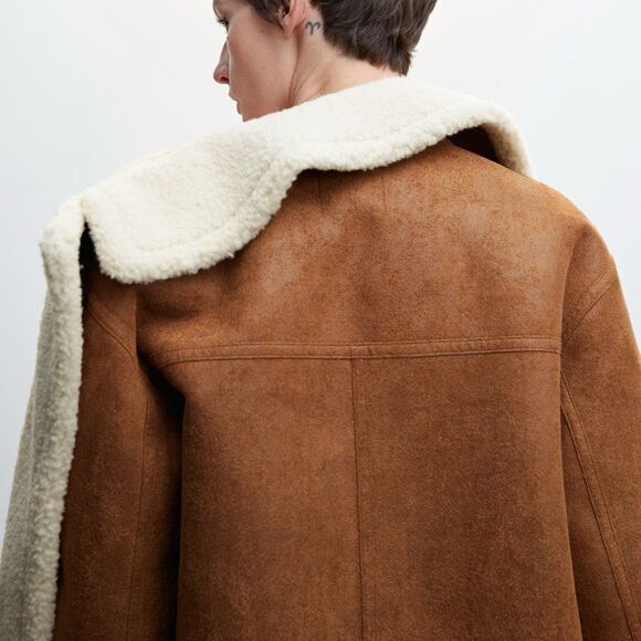 MANGO OVERSIZED SHEARLING-LINED COAT NEW - Picture 6 of 9